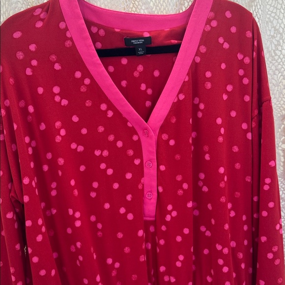 Simply Vera Vera Wang Red and Pink Polka Dot One Piece Pajamas - Picture 3 of 11
